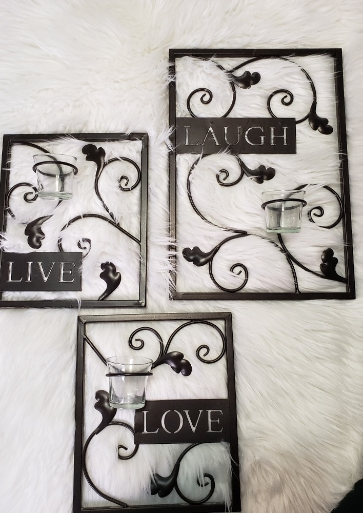 Live love laugh candle holder set.